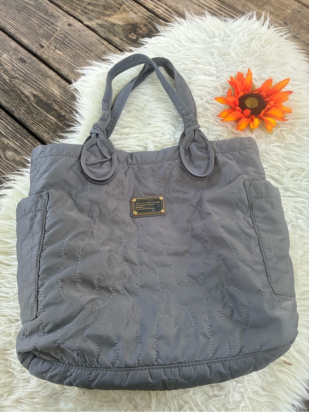 LIKE NEW Marc Jacobs Quilted Slate Gray Knot-Handle Tote
